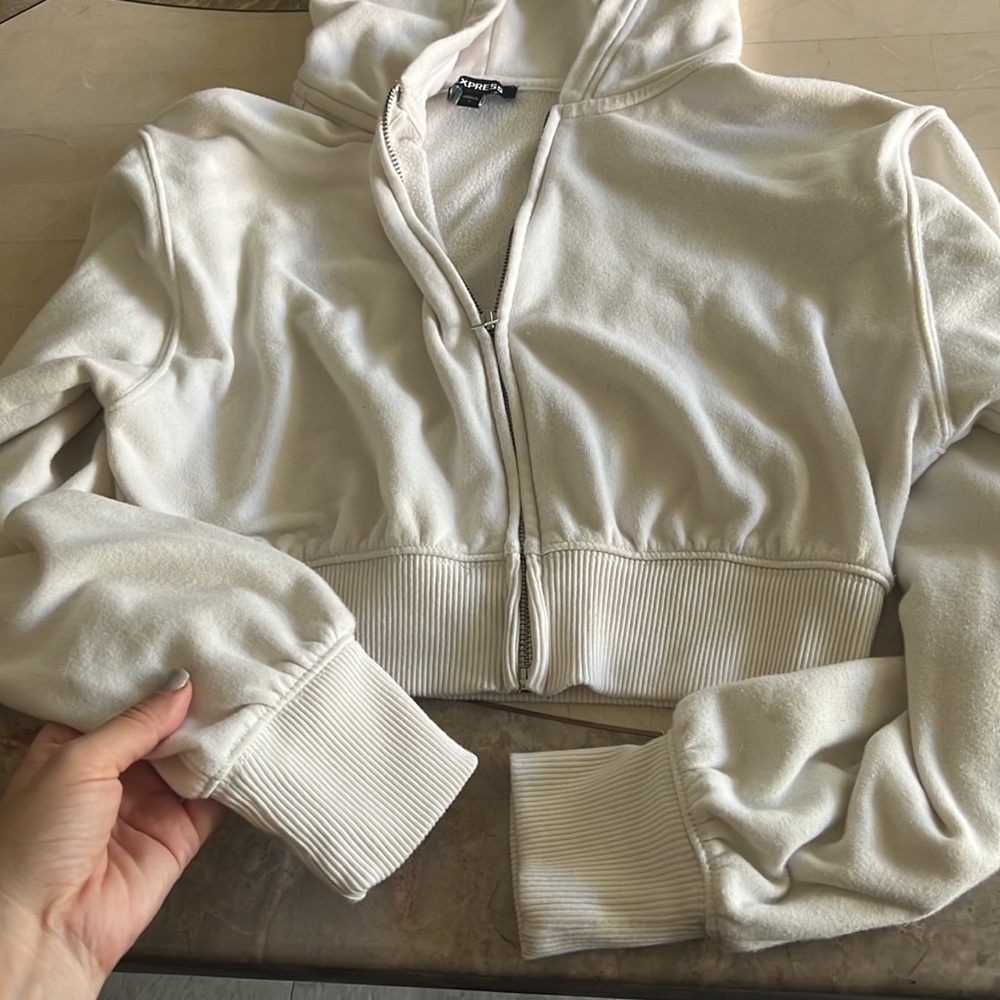 Women's Ivory Zip-Up Hoodie Sweater